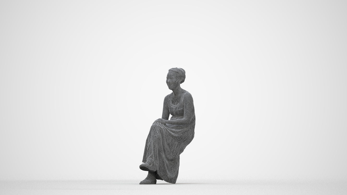 realistic 3D human woman casual sitting, archviz people FBX OBJ for Blender, wireframe back view