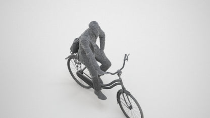 3D scanned man cycling business, photorealistic archviz people for Enscape and SketchUp, wireframe three-quarter view