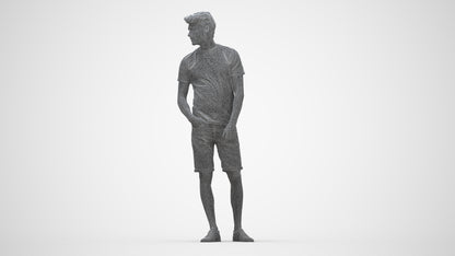 3D scanned man standing casual, photorealistic archviz people for Enscape and SketchUp, wireframe back view