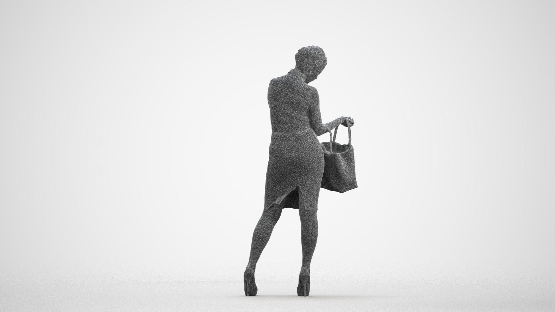 photogrammetry 3D woman business standing, realistic human model archviz FBX, wireframe front view