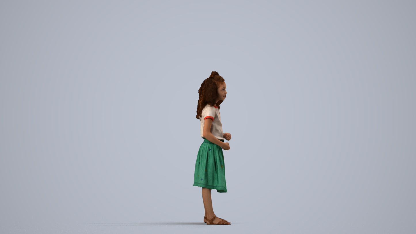 realistic 3D girl casual kids, scanned archviz people for Blender and 3ds Max, side view render