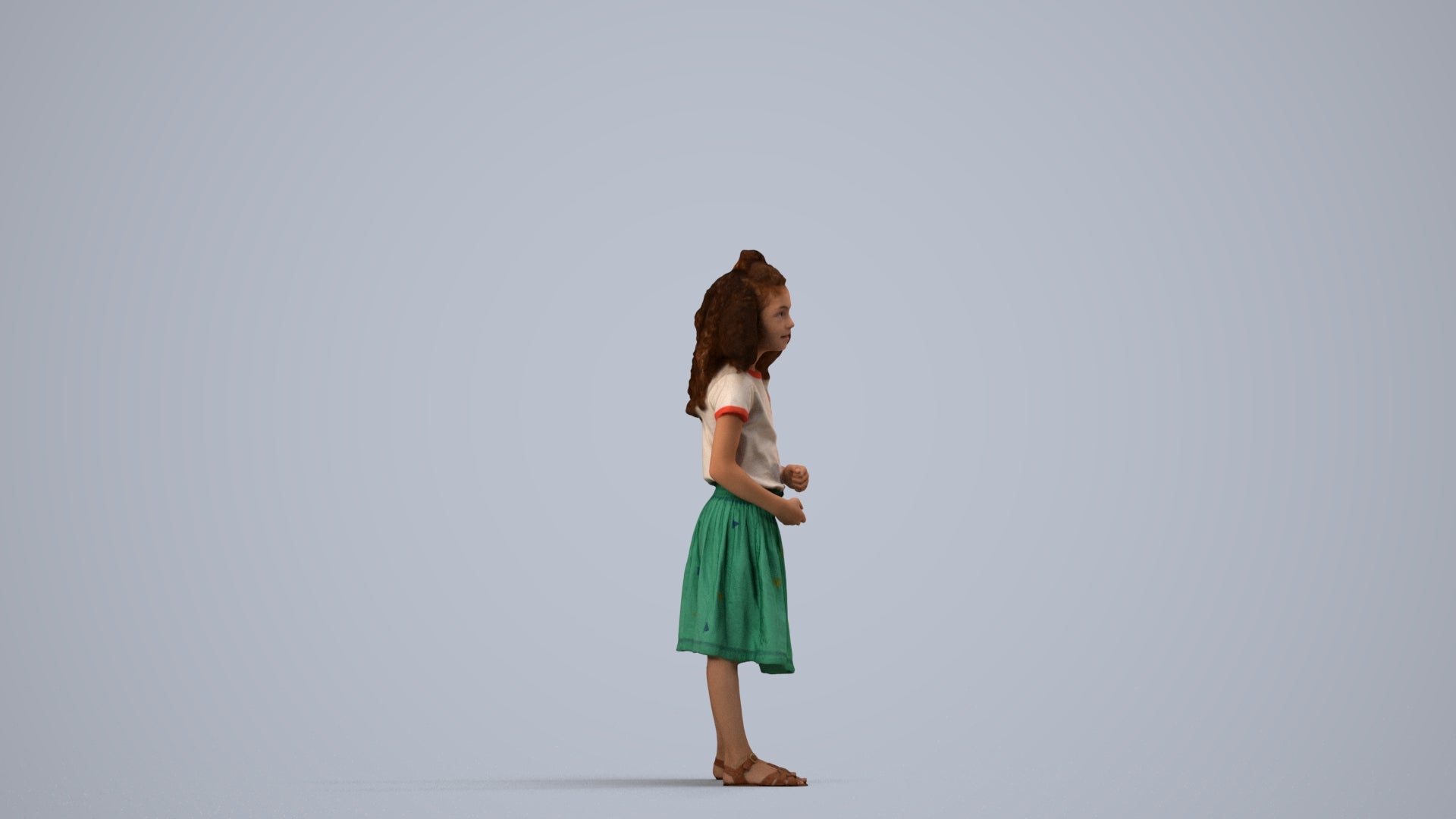 realistic 3D girl casual kids, scanned archviz people for Blender and 3ds Max, side view render