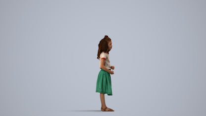 realistic 3D girl casual kids, scanned archviz people for Blender and 3ds Max, side view render