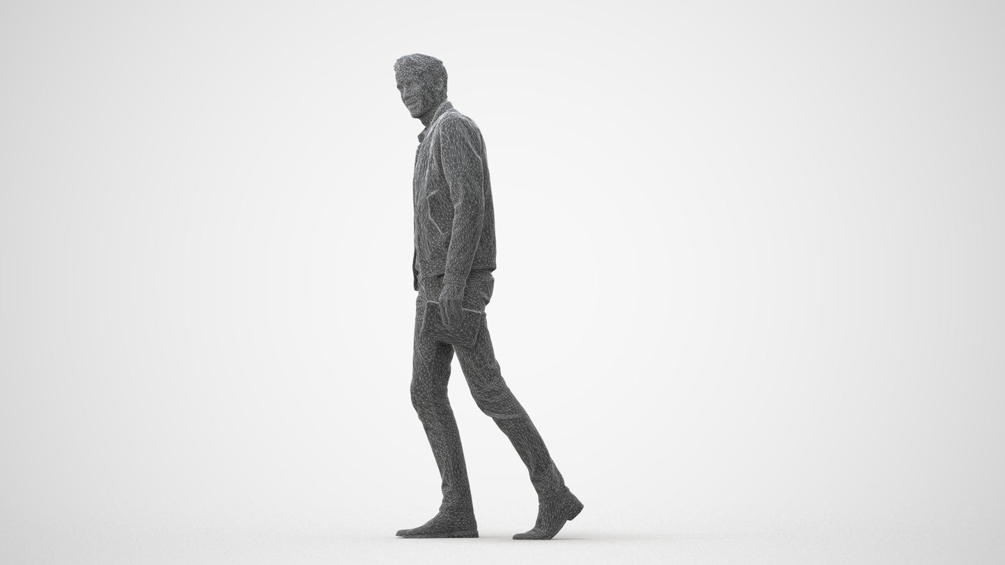 3D people model man casual walking, scanned human for 3ds Max rendering, square thumbnail