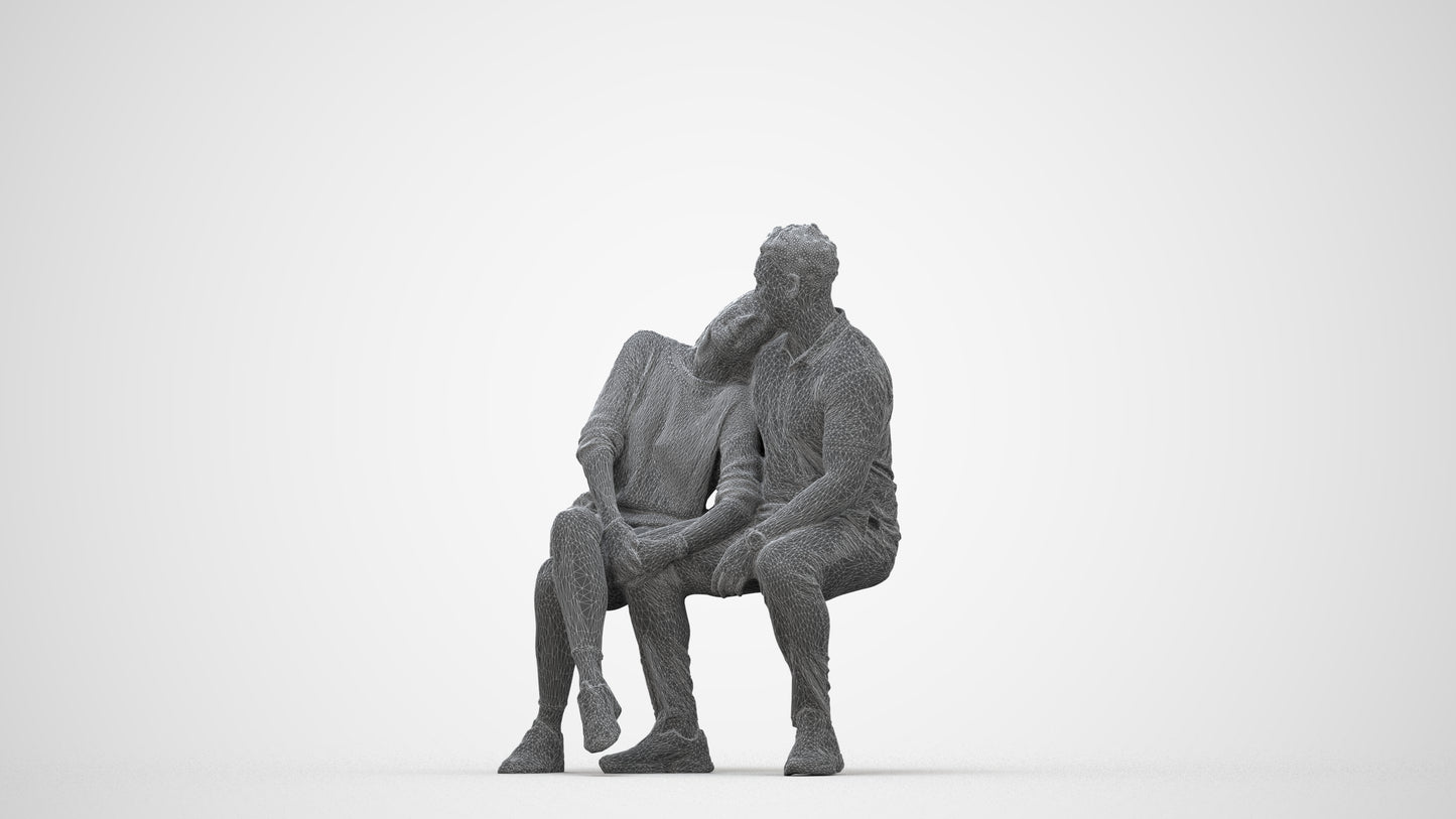 realistic 3D human woman casual couple, archviz people FBX OBJ for Blender, wireframe back view