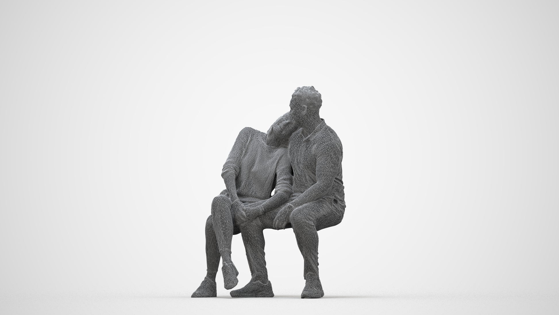 realistic 3D human woman casual couple, archviz people FBX OBJ for Blender, wireframe back view