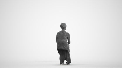 realistic 3D human woman casual sitting, archviz people FBX OBJ for Blender, wireframe front view
