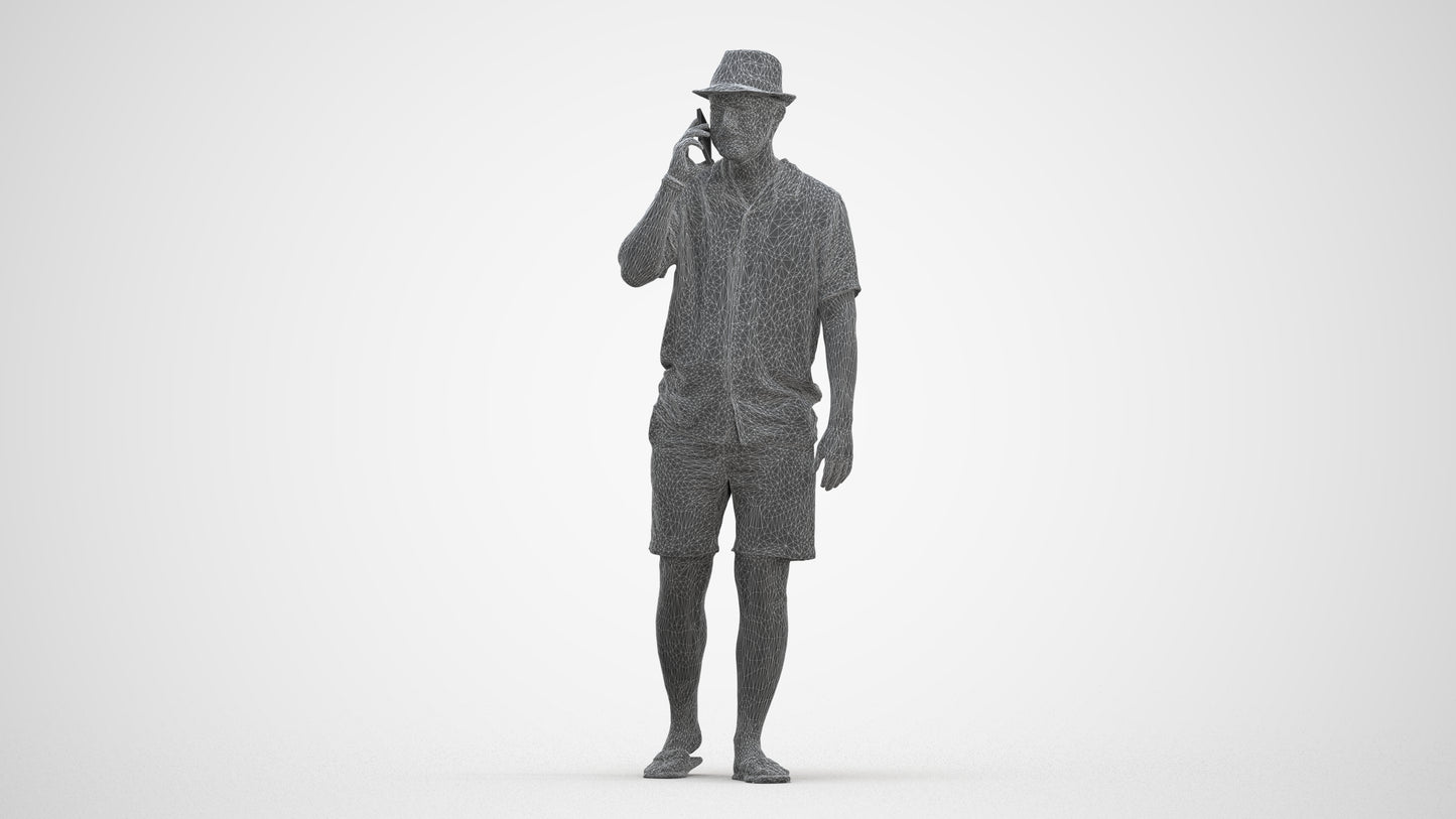 3D human model man walking, photogrammetry scanned person for archviz, three-quarter front view render