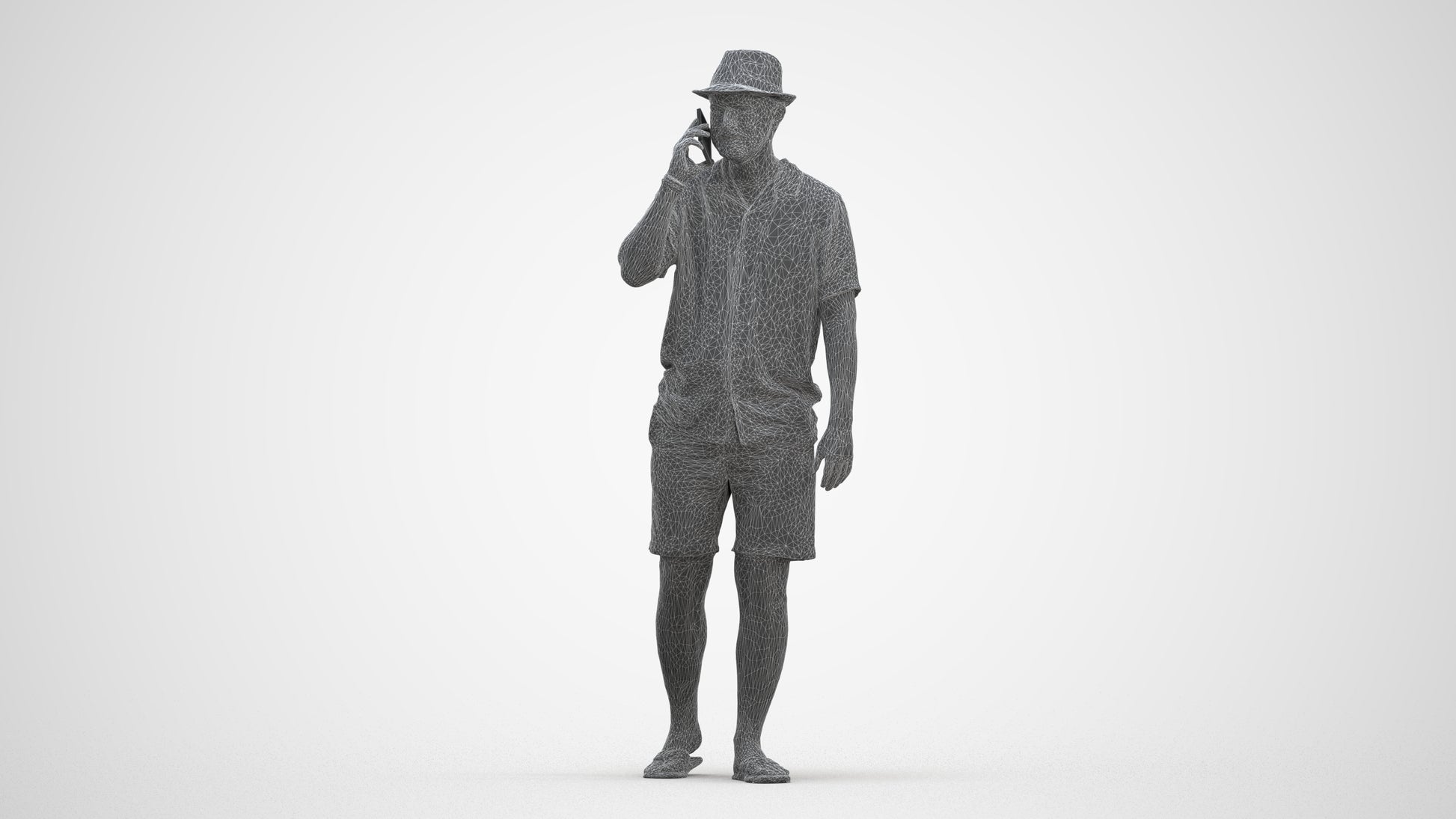3D human model man walking, photogrammetry scanned person for archviz, three-quarter front view render