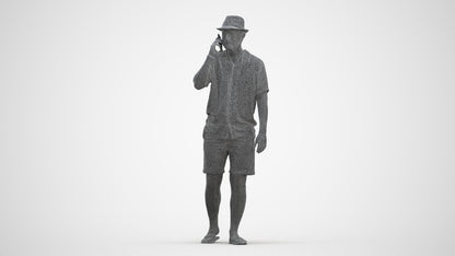 3D human model man walking, photogrammetry scanned person for archviz, three-quarter front view render