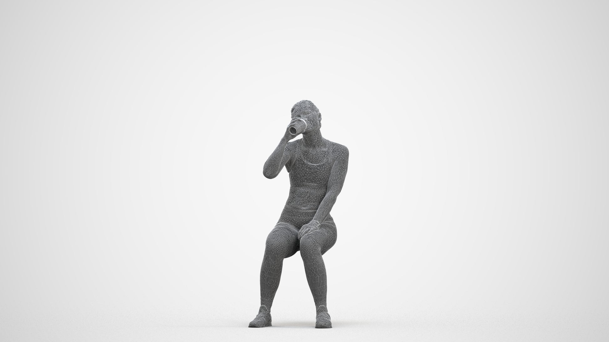 3D human model woman sport, photogrammetry scanned person for archviz, three-quarter front view render