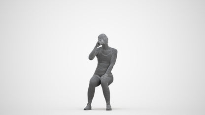 3D human model woman sport, photogrammetry scanned person for archviz, three-quarter front view render