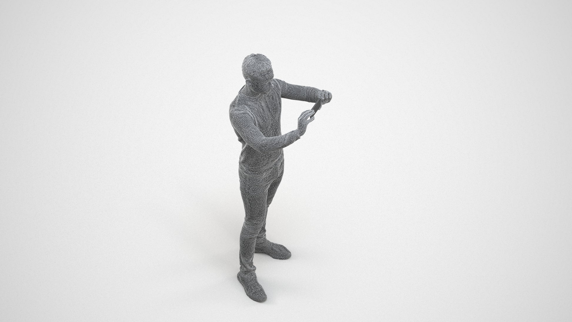 3D people model man casual standing, scanned human for 3ds Max rendering, wireframe three-quarter view