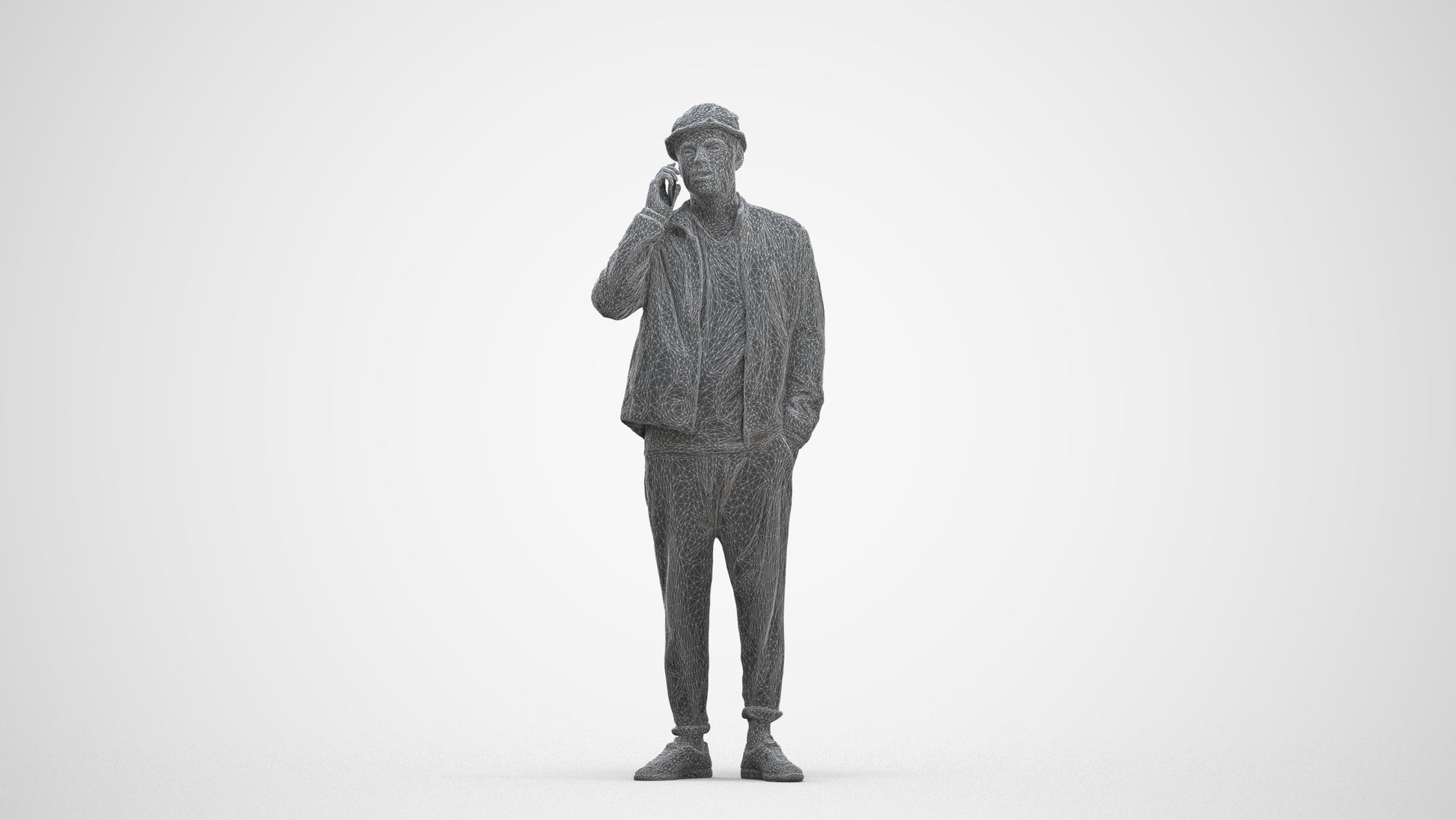 3D scanned man standing casual, photorealistic archviz people for Enscape and SketchUp, three-quarter front view render