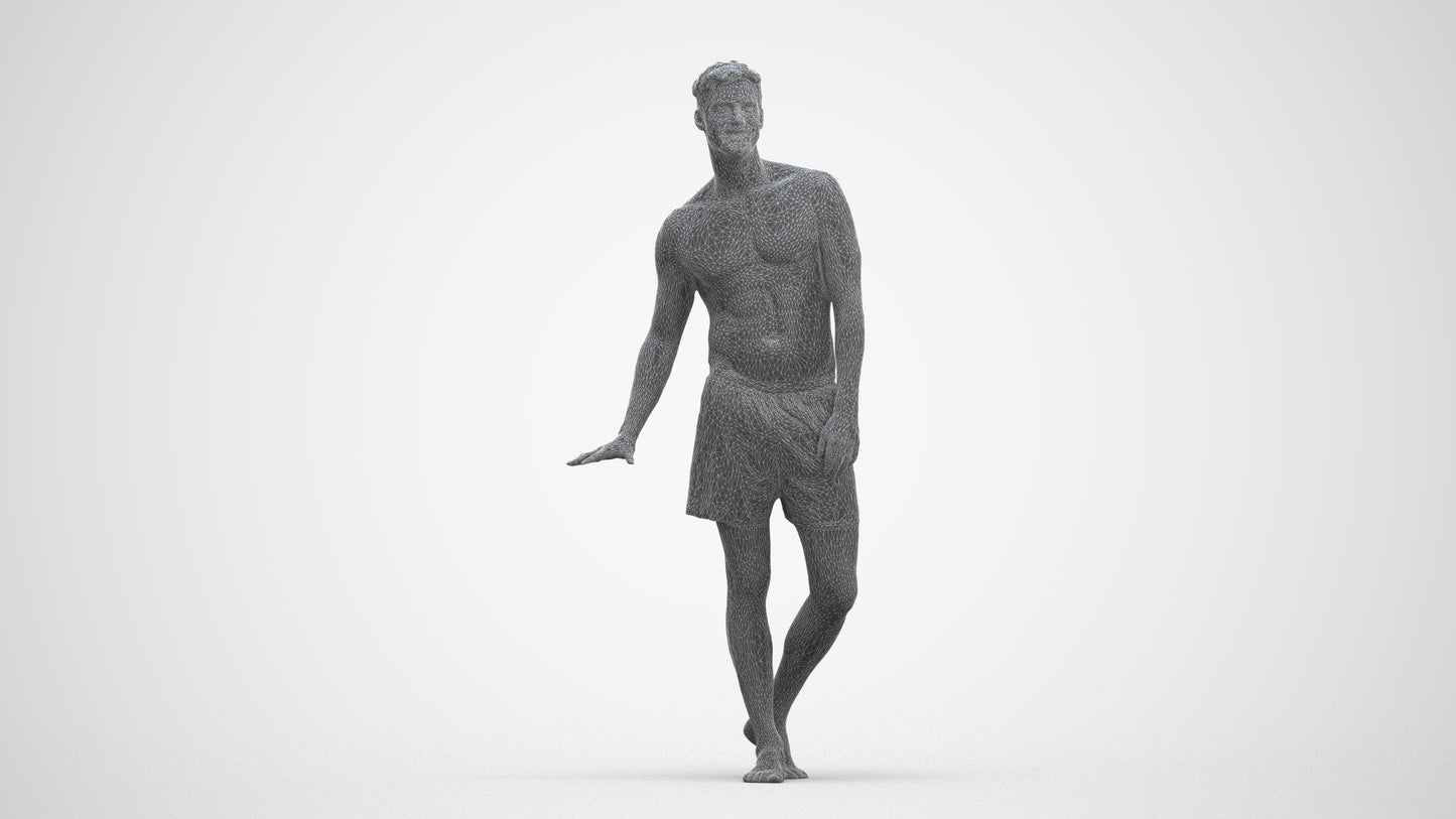 scanned 3D man pool, photogrammetry people for Enscape and V-Ray, three-quarter front view render