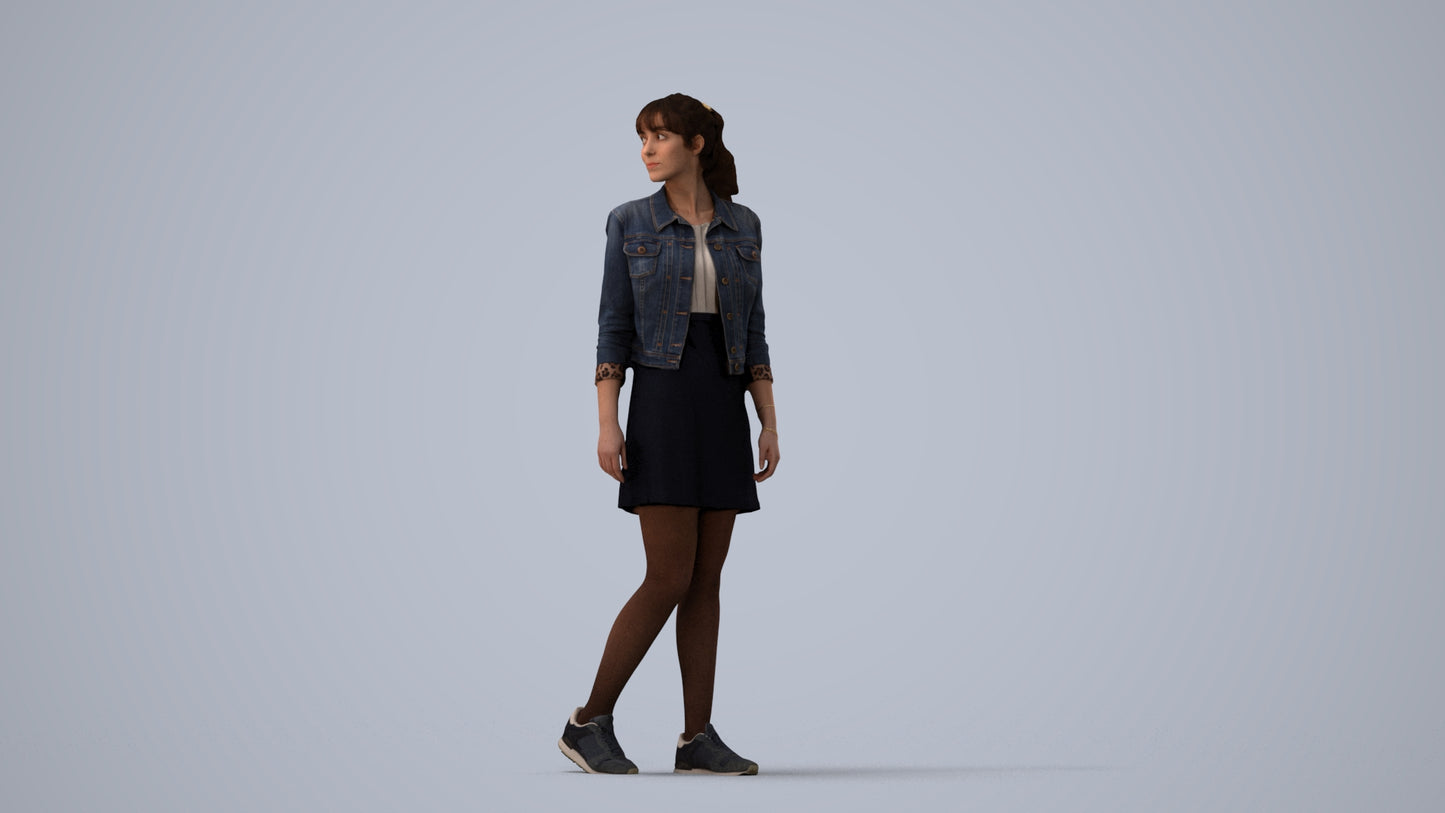 realistic 3D woman casual walking, scanned archviz people for Blender and 3ds Max, three-quarter view render