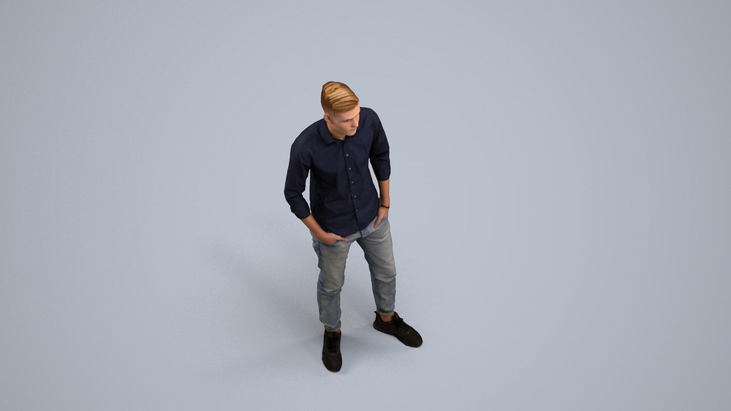 scanned 3D man casual standing, photogrammetry people for Enscape and V-Ray, back view render
