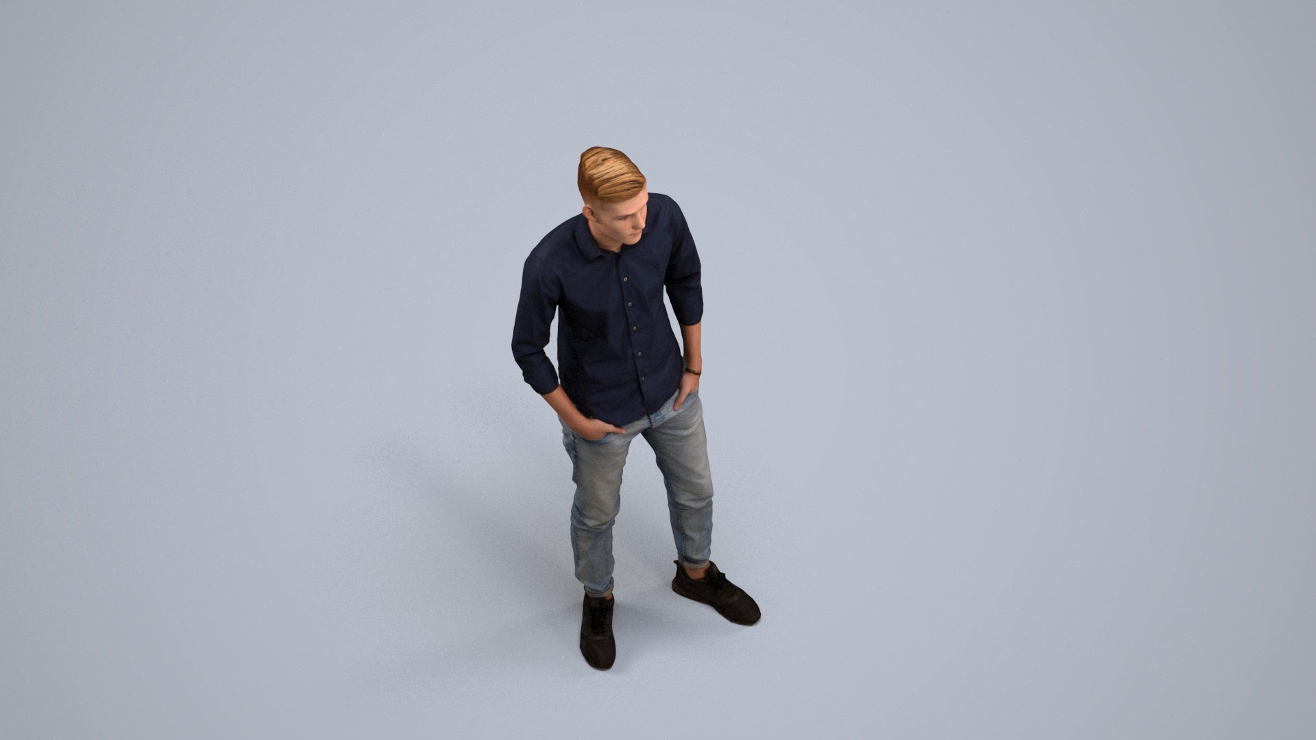 scanned 3D man casual standing, photogrammetry people for Enscape and V-Ray, back view render
