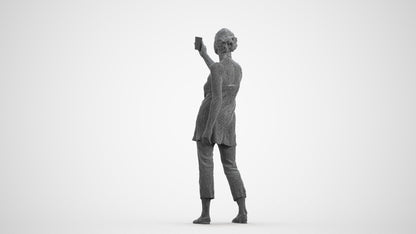 3D human model senior woman casual standing, photogrammetry scanned person for archviz, wireframe front view