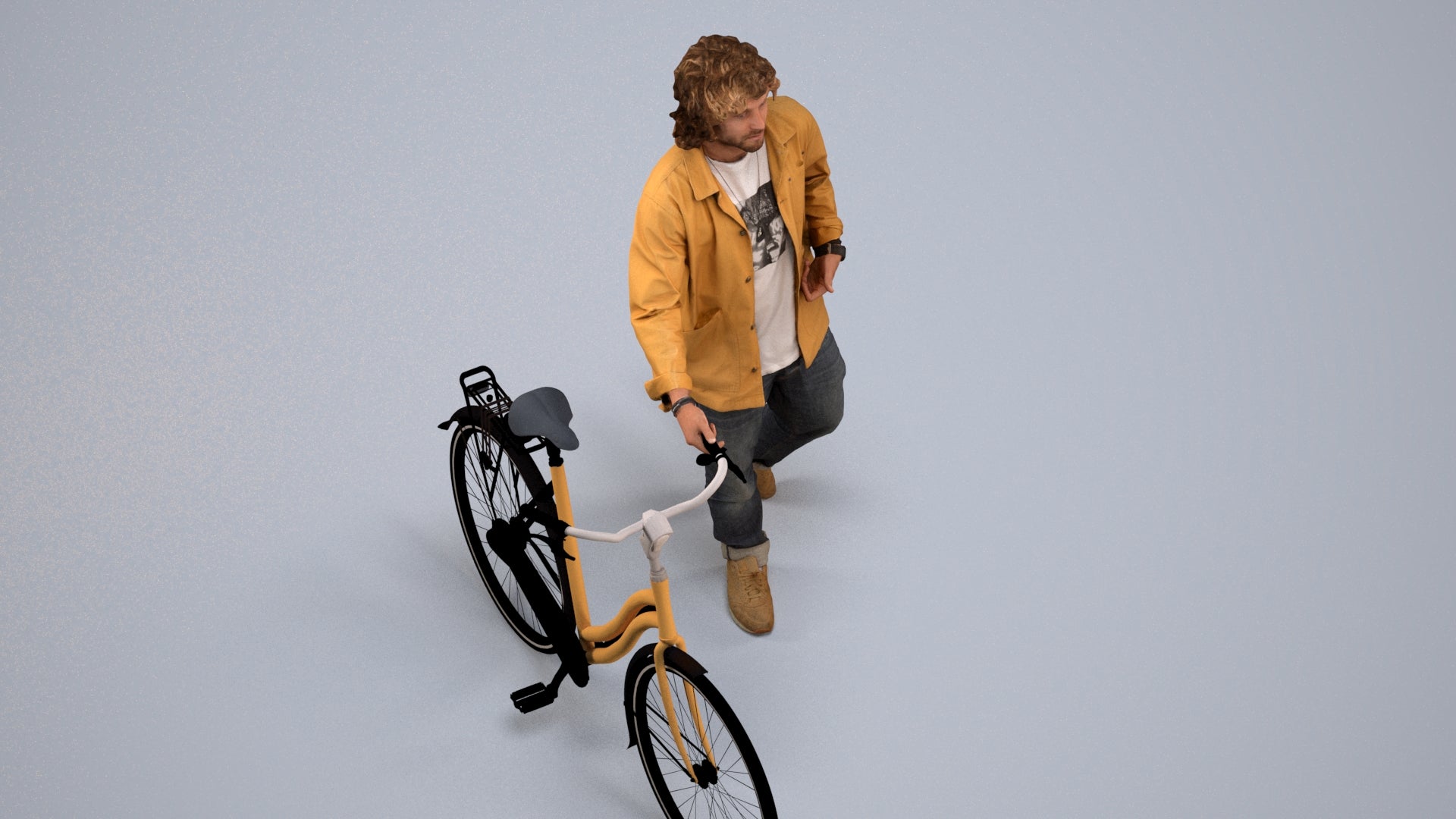 realistic 3D people man casual cycling, render-ready for V-Ray and Corona, FBX OBJ, back view render