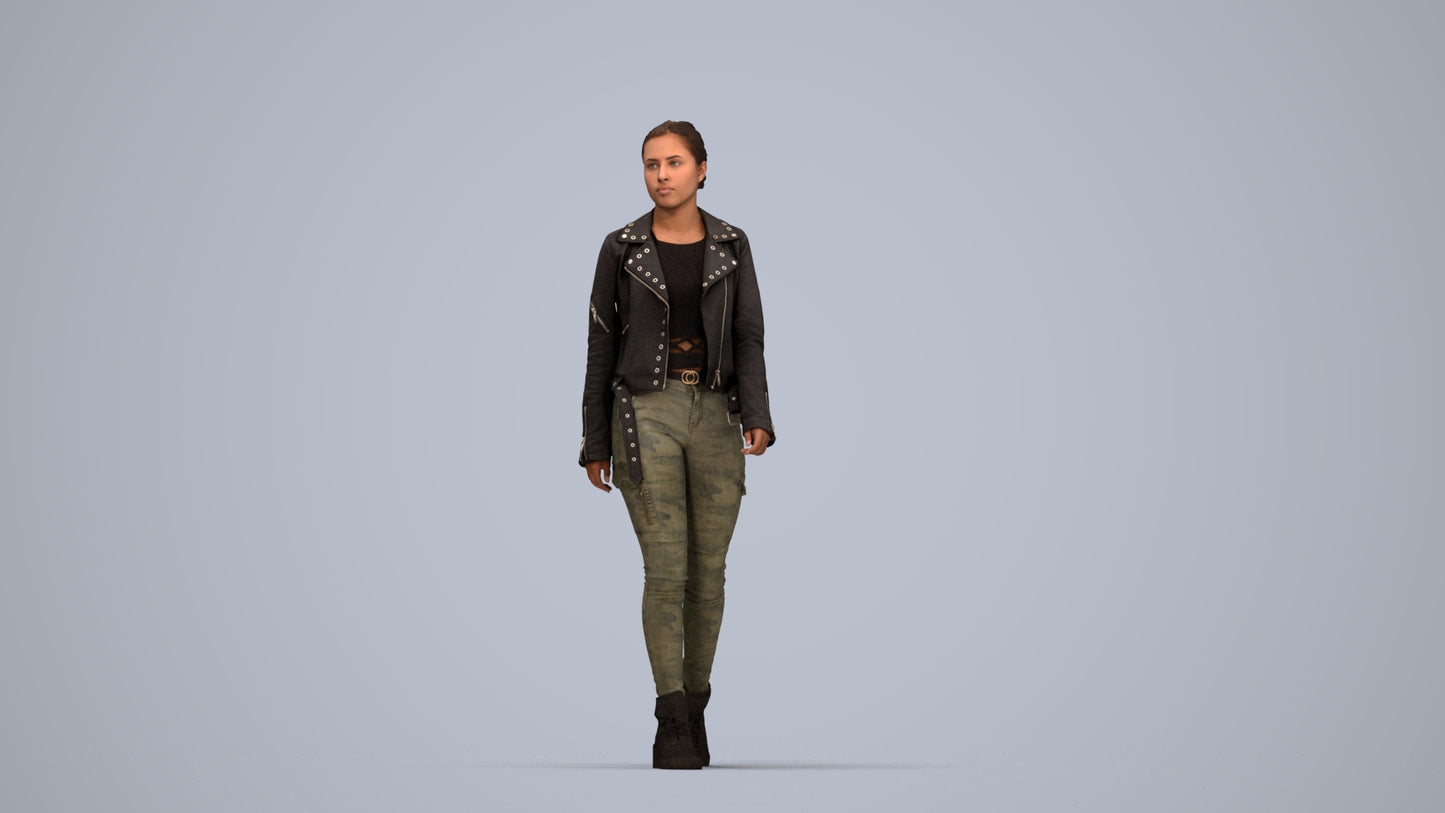 3D people model woman casual walking, scanned human for 3ds Max rendering, top-down view render