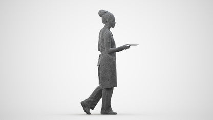 realistic 3D woman hospitality, scanned archviz people for Blender and 3ds Max, wireframe side view