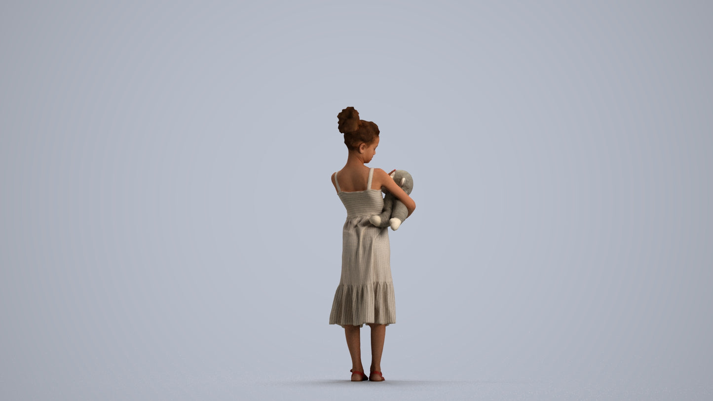 realistic 3D girl casual kids, scanned archviz people for Blender and 3ds Max, front view render