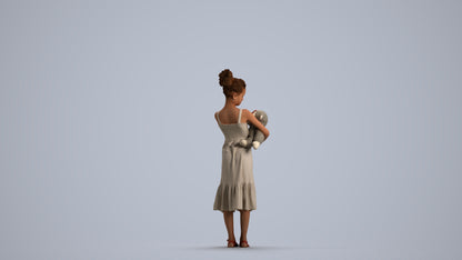 realistic 3D girl casual kids, scanned archviz people for Blender and 3ds Max, front view render