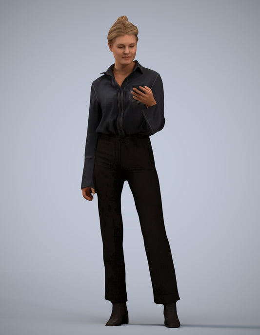 realistic 3D woman business standing, scanned archviz people for Blender and 3ds Max