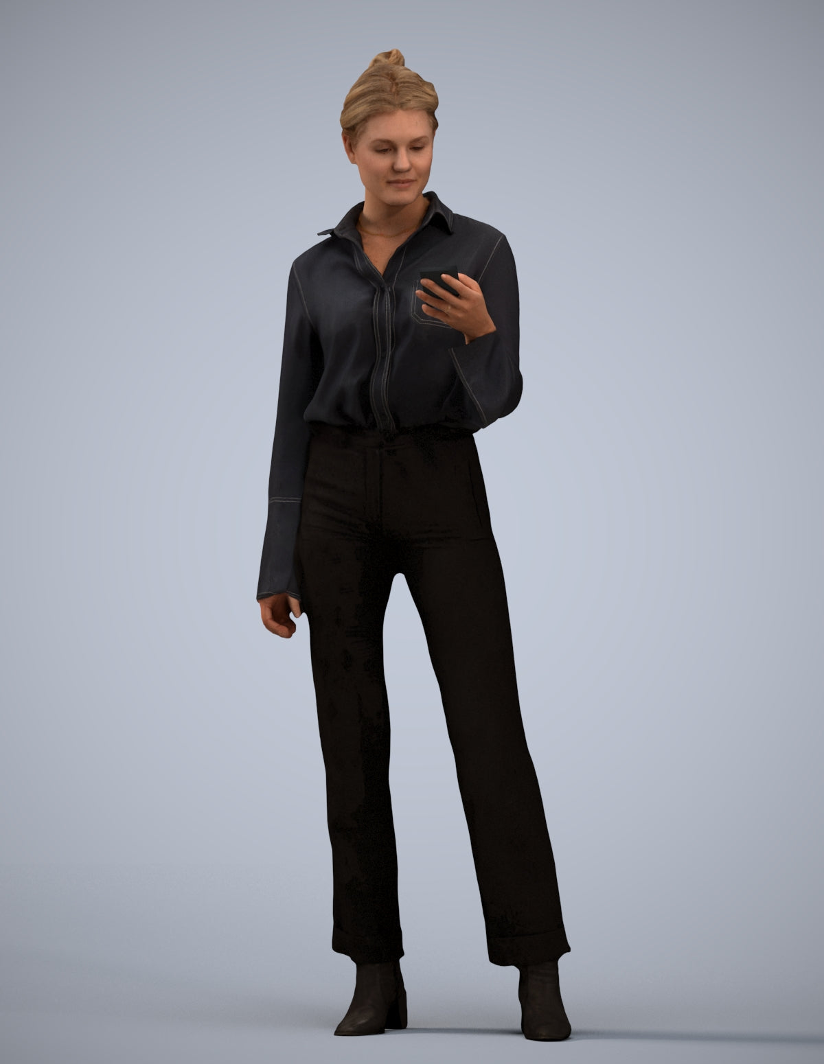 realistic 3D woman business standing, scanned archviz people for Blender and 3ds Max