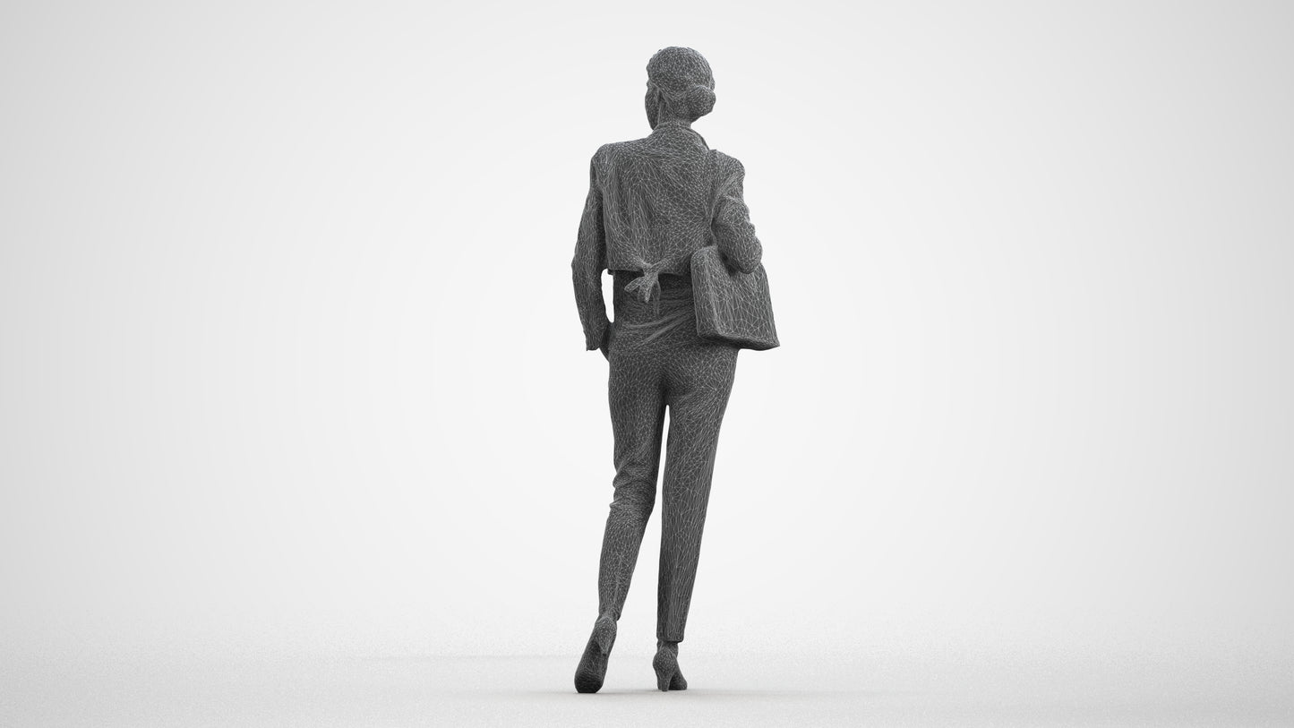 scanned 3D woman casual standing, photogrammetry people for Enscape and V-Ray, wireframe front view