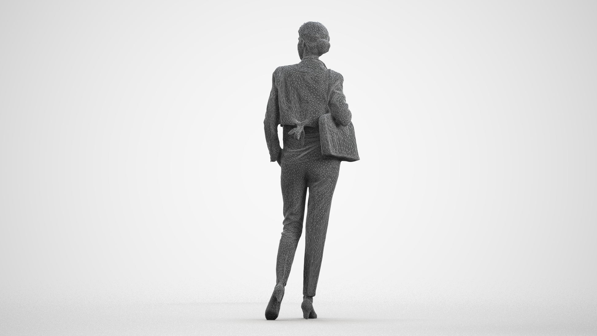 scanned 3D woman casual standing, photogrammetry people for Enscape and V-Ray, wireframe front view