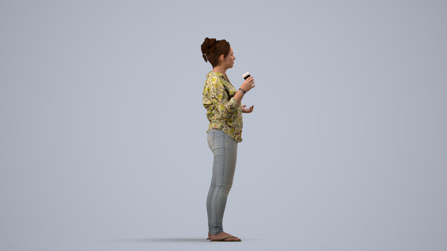 photogrammetry 3D woman casual standing, realistic human model archviz FBX, side view render