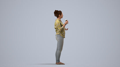photogrammetry 3D woman casual standing, realistic human model archviz FBX, side view render