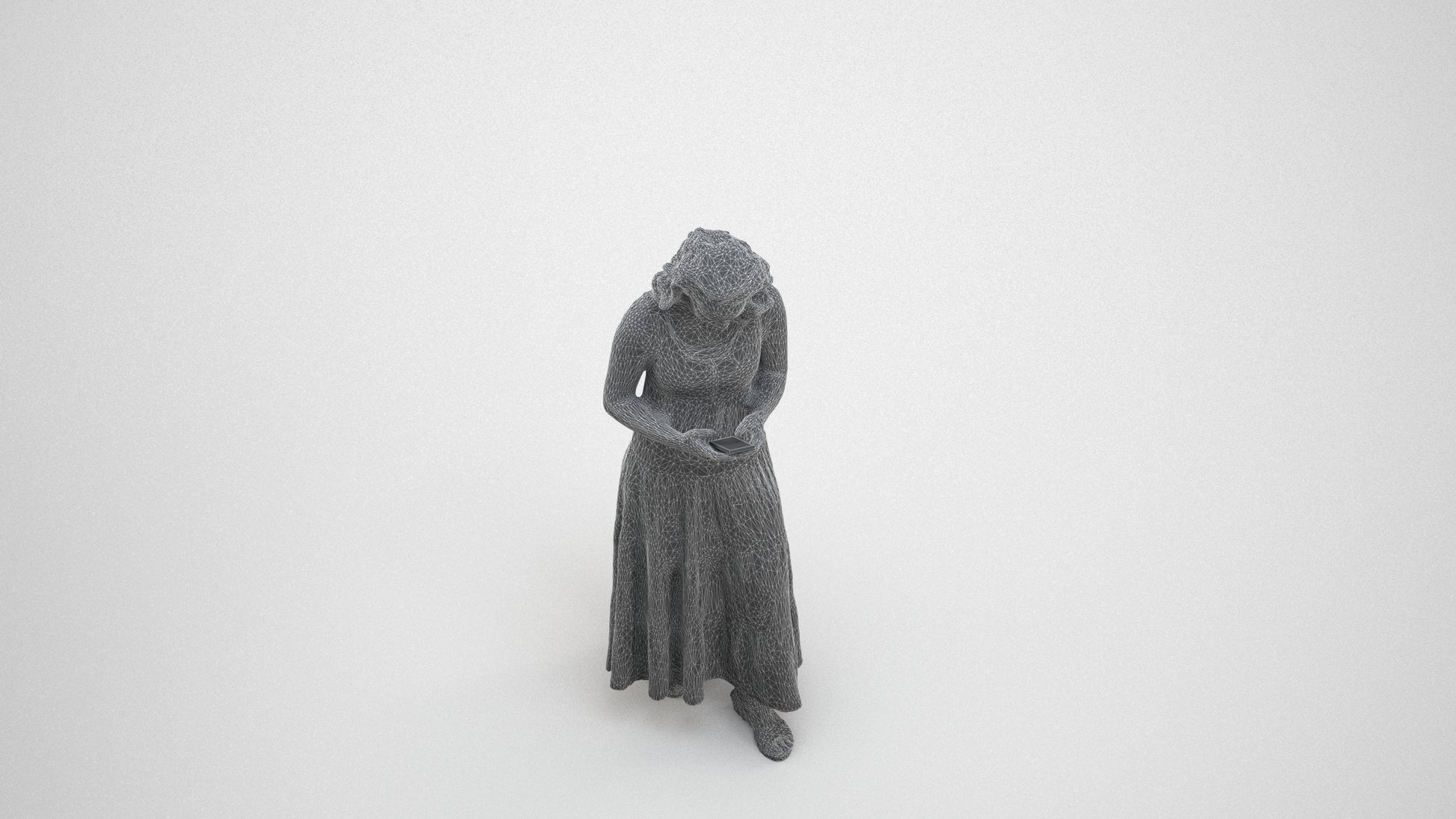 scanned 3D woman casual standing, photogrammetry people for Enscape and V-Ray, wireframe three-quarter view