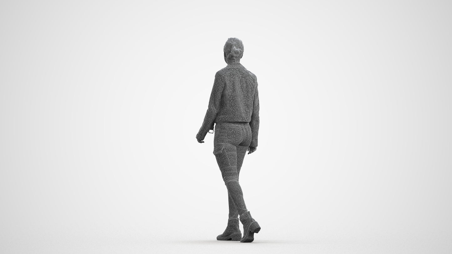 3D people model woman casual walking, scanned human for 3ds Max rendering, wireframe front view