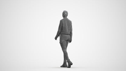 3D people model woman casual walking, scanned human for 3ds Max rendering, wireframe front view