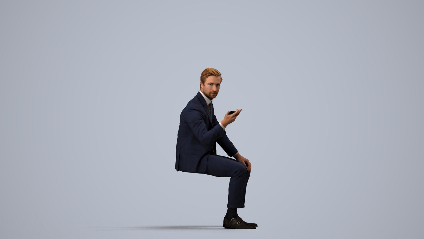 photogrammetry 3D man business, realistic human model archviz FBX, side view render