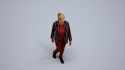 3D scanned woman walking business, photorealistic archviz people for Enscape and SketchUp, back view render
