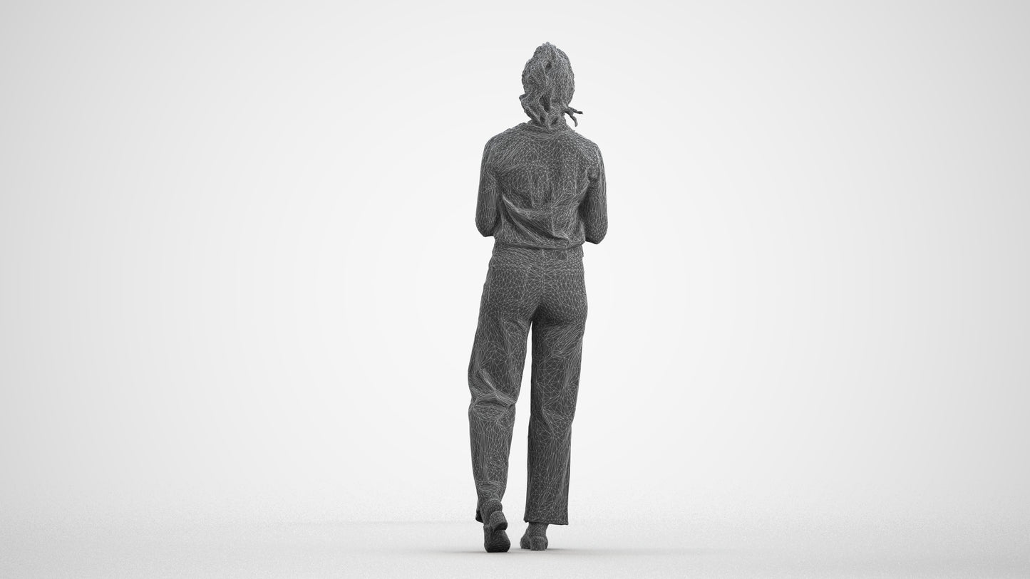 scanned 3D woman casual standing, photogrammetry people for Enscape and V-Ray, wireframe front view