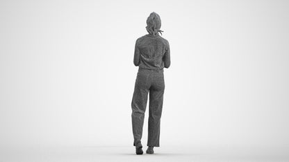 scanned 3D woman casual standing, photogrammetry people for Enscape and V-Ray, wireframe front view
