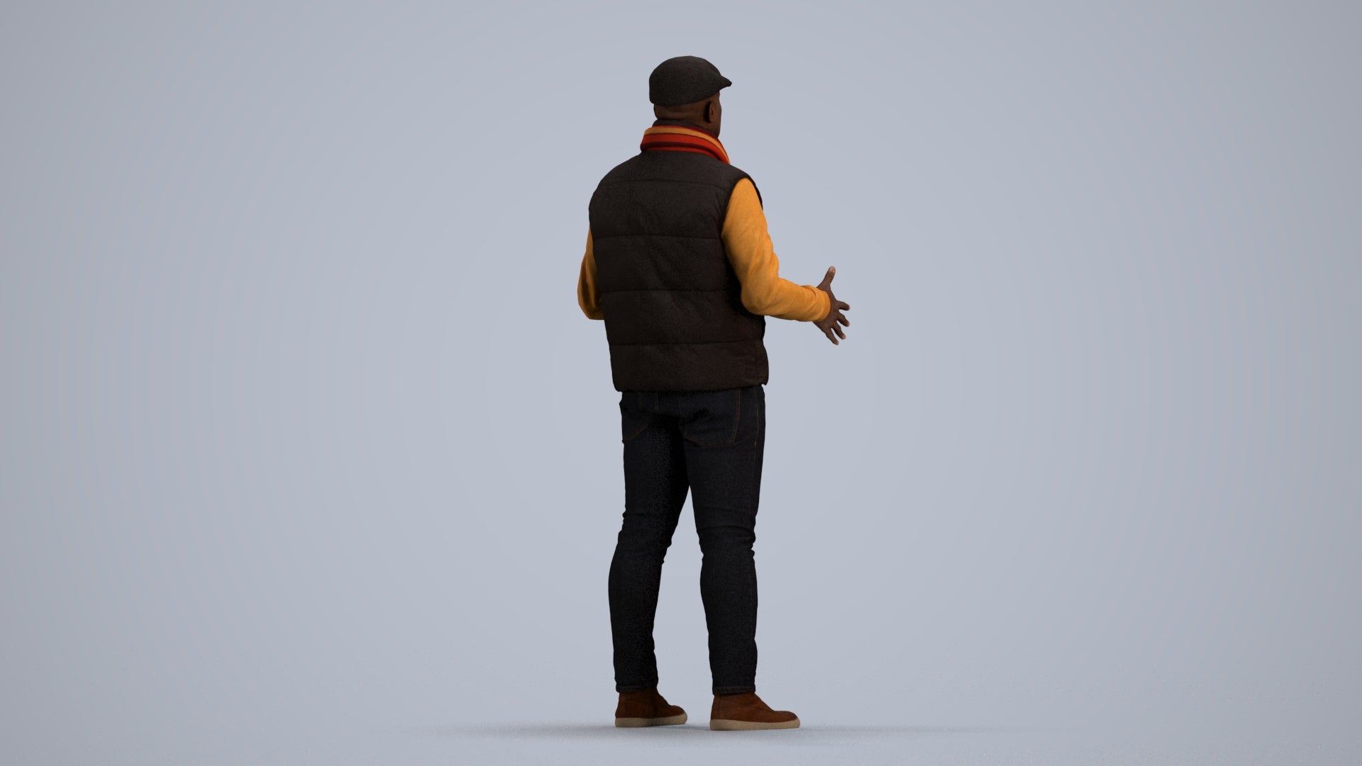 realistic 3D man casual standing, scanned archviz people for Blender and 3ds Max, front view render