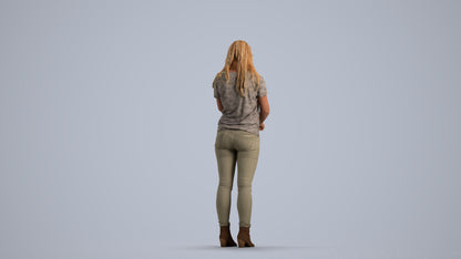 3D human model woman casual standing, photogrammetry scanned person for archviz, front view render