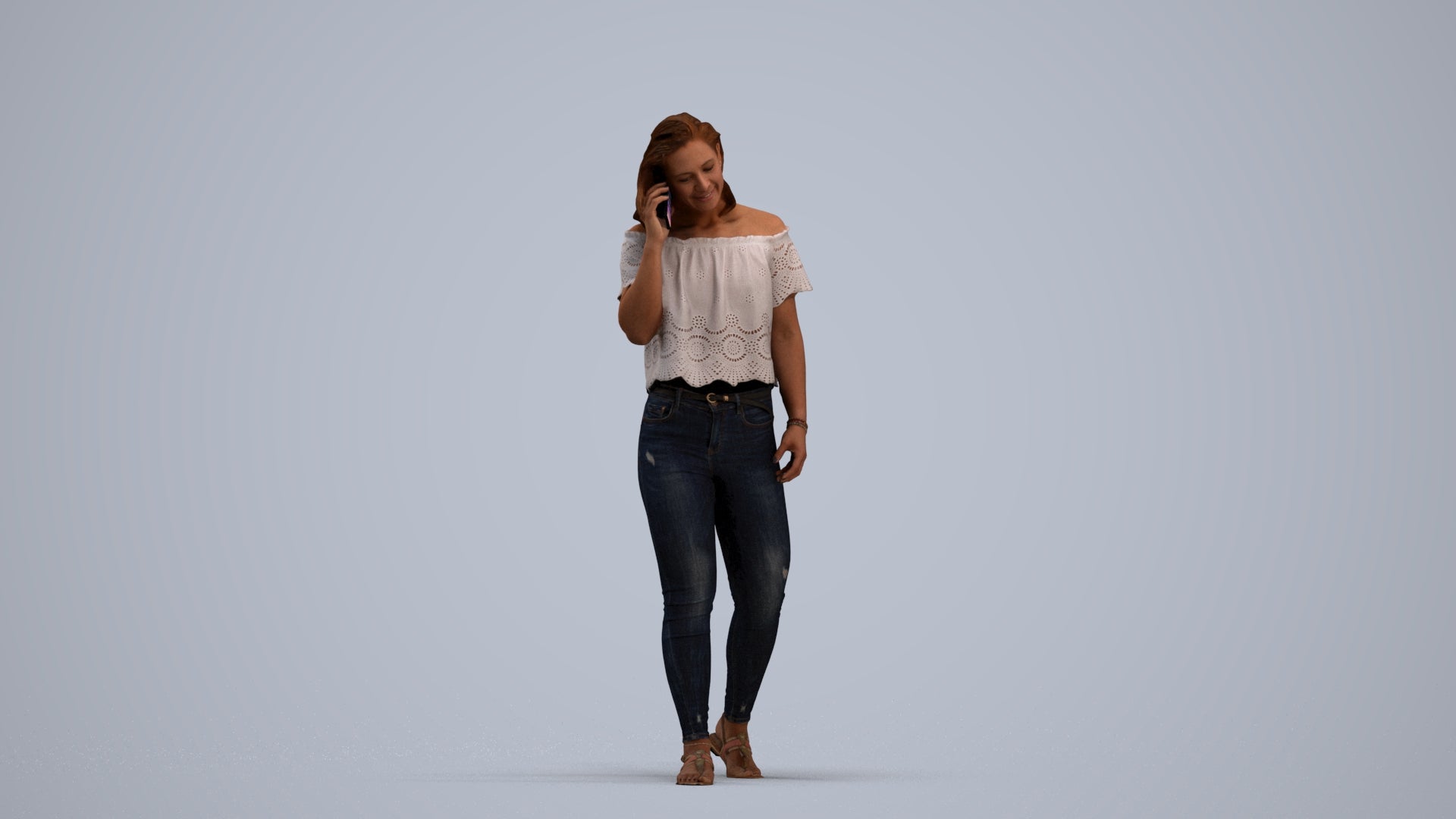 realistic 3D woman casual walking, scanned archviz people for Blender and 3ds Max, standing pose render