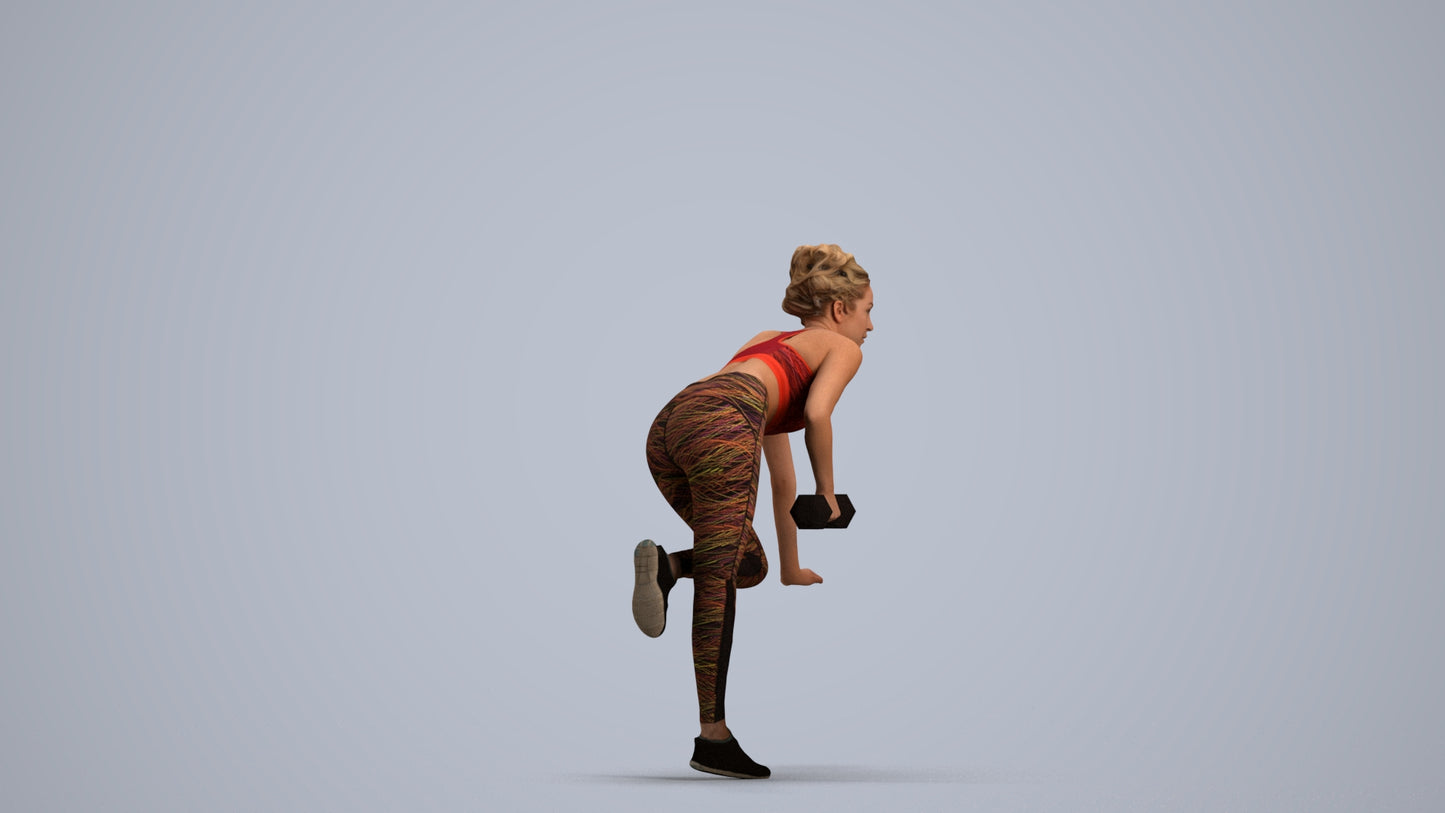 3D human model woman sport, photogrammetry scanned person for archviz, front view render