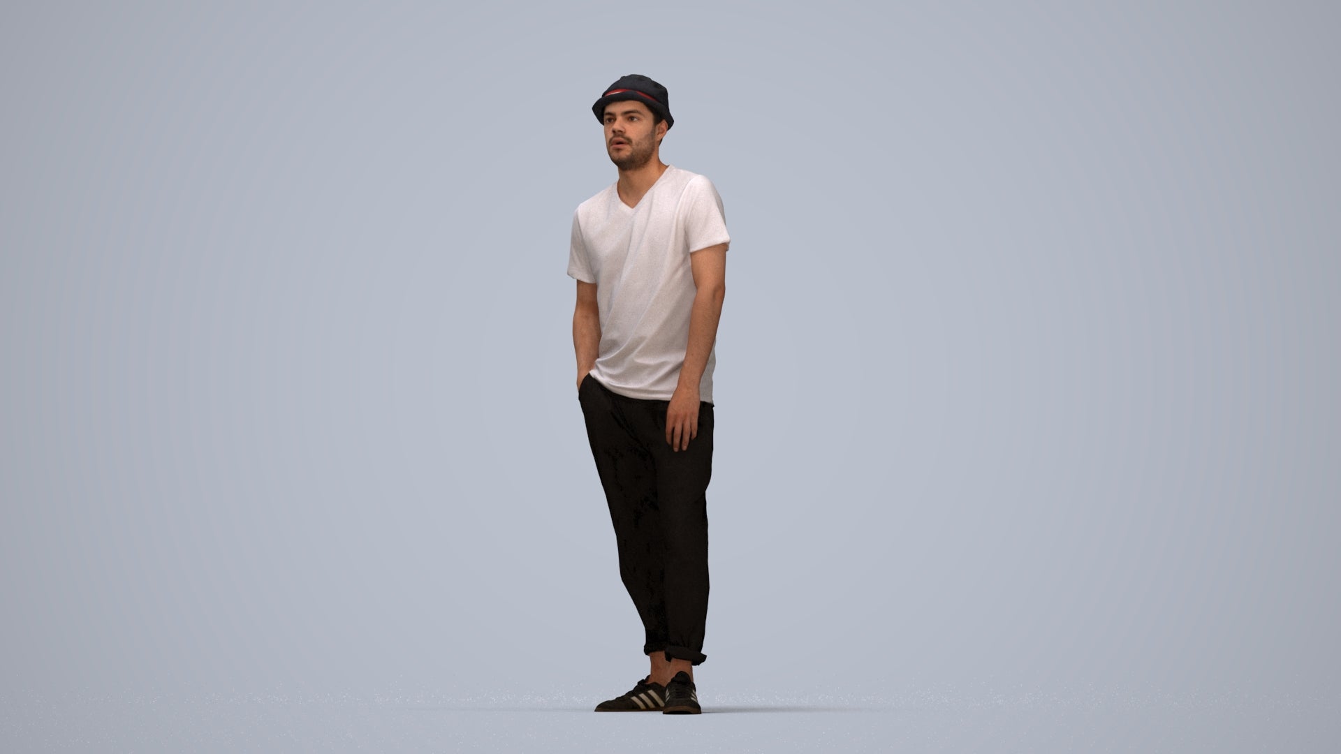 realistic 3D human man casual standing, archviz people FBX OBJ for Blender, top-down view render