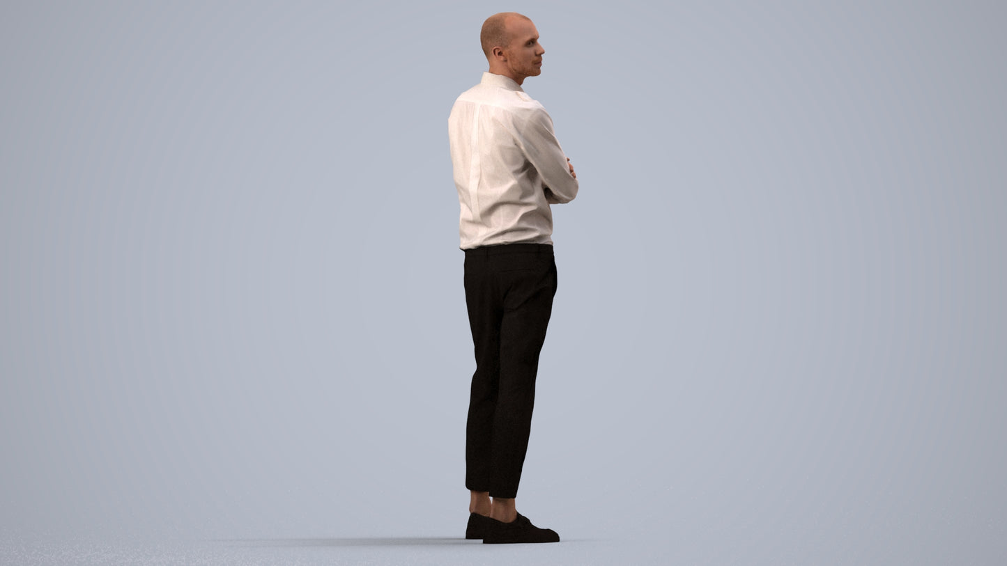realistic 3D people man business standing, render-ready for V-Ray and Corona, FBX OBJ, side view render