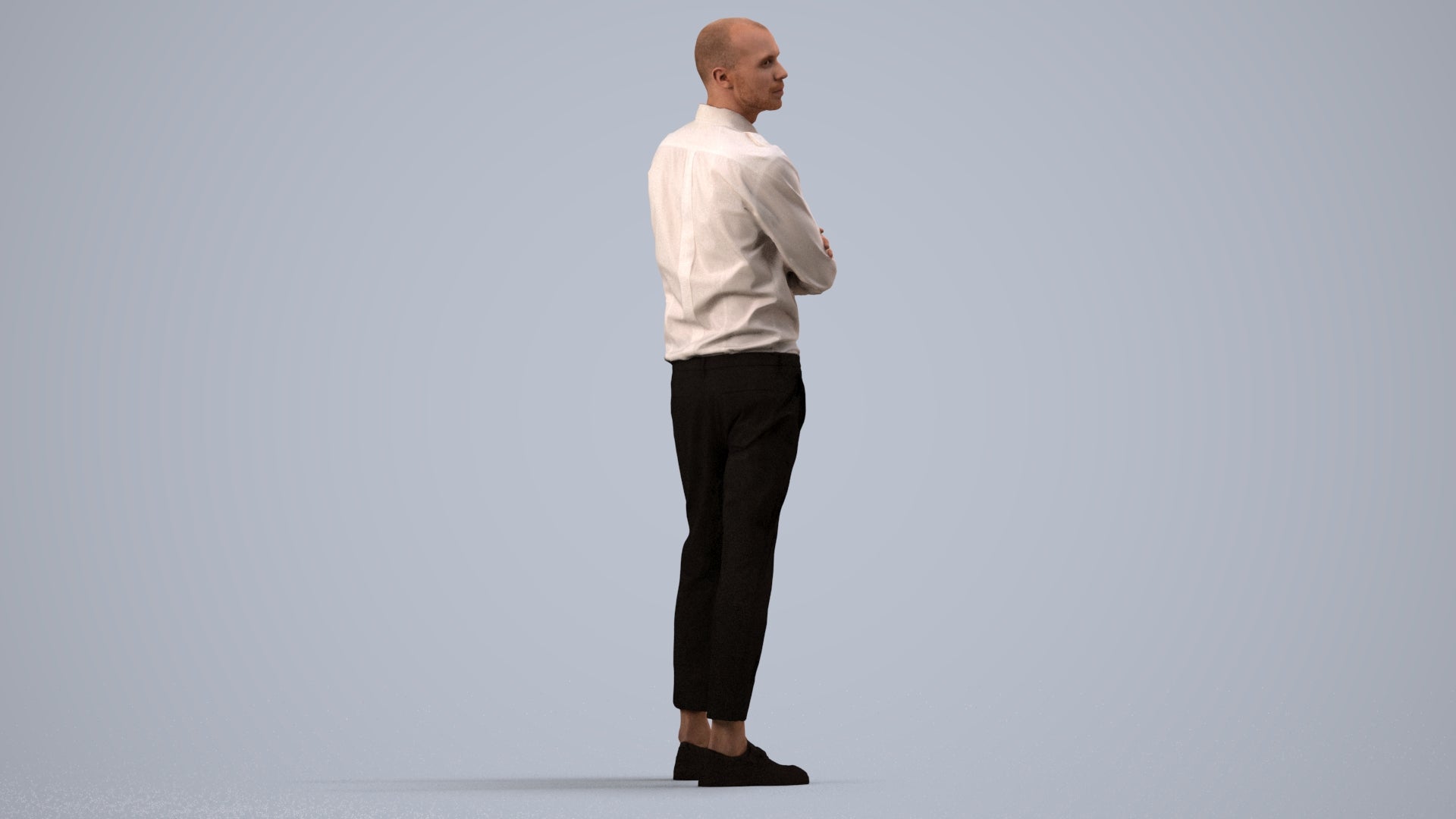 realistic 3D people man business standing, render-ready for V-Ray and Corona, FBX OBJ, side view render