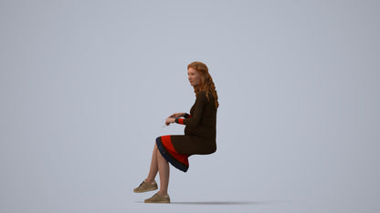 3D people model woman casual sitting, scanned human for 3ds Max rendering, three-quarter view render