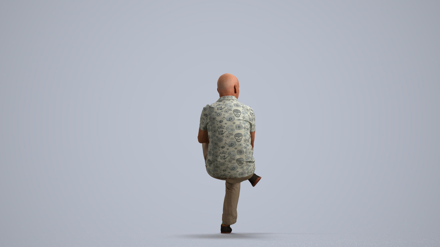 3D scanned senior man sitting casual, photorealistic archviz people for Enscape and SketchUp, front view render